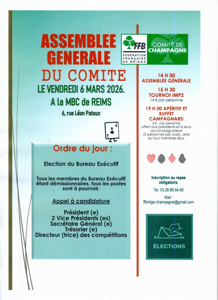 Assemblée Générale du Comité de Bridge de Champagne